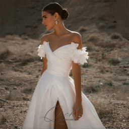 QICHE Modern Satin A-Line Wedding Dresses Women Flowers Off The Shoulder High Side Slit Open Back Vestidos De Noiva Customized