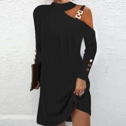 Women Sexy Off Shoulder Halter Neck Mini Dress Autumn Long Sleeve Casual Loose Solid Color Dresses Elegant Office Lady Clothing