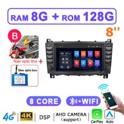 8'' Screen Car Radio Android 14 Auto CarPlay For Benz C-CLASS W203 CLK/A/G-CLASS W209 W168 W463 Autoradio 2din Multimedia Player