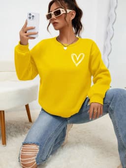 Simple Heart Pattern Printing Sweatshirts For Womens Casual Comfortable Crewneck Hoodies Loose Fleece Warm Sportswear Clothes