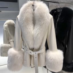 YOLOAgain Real Fox Fur Collar Genuine Leather Jacket Women