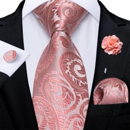 Floral Pink Ties For Men Wedding Party Man Tie Handkerchief Brooch Cufflinks Set Men Accessories Gravata