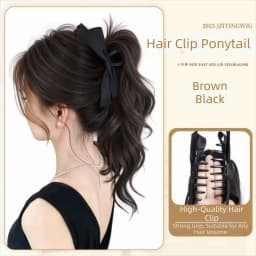 14inch Bow Tie Claw Ponytail Wig Synthetic Fluffy Ribbon Clip Ponytail Natural Long Curly High Ponytail Ponytail Hair Extensions