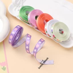 5yards/roll 1cm Wide Easter Themed Polyester Ribbon Carrot and Egg Pattern For Party Decoration Gift Wrapping Bows Making
