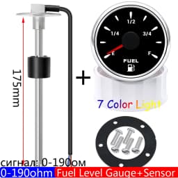 7 Color Light 2" 52mm Fuel Level Gauge+Fuel Float Level Sensor 0-190 Ohm for Marine RV Camper Car Oil Tank Level Indicator 9-32V