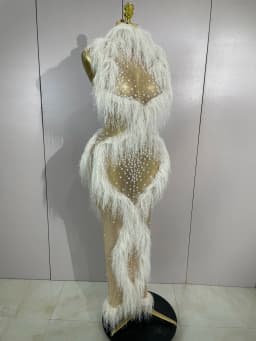 2026 New Sparkly Pearl Tassel Mesh See Through Long Dress Women Sexy Luxury Birthday Prom Party Nightclub Singer Stage Costume