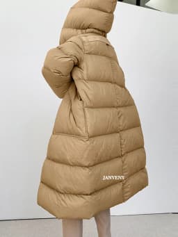 Janveny 2025 New Oversized Hooded Winter Puffer Jacket Women Solid Thick Warm Sashes Tie Up White Duck Down Over The Knee Coat