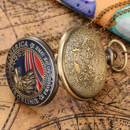 Vintage United States Eagle Pattern Chain Pendant Quartz Pocket Watch Best Collectible Souvenir Gift for Male Men KIds Relógio