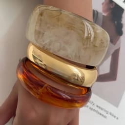 Salircon 3 Styles Boho Brown Off White Resin Acrylic Wide Bracelets Women New Stackable Round Chunky Bangle New Year Jewelry