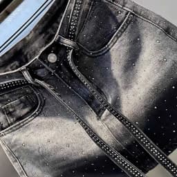 Oversize Retro Diamond Denim Mini Skirt for Women Summer High Waist Shiny Rivet Slim Skirts Gradient Black Grey Jean Skirts