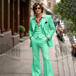 Vintage 3 Piece Men Suit Peak Lapel Single Breasted Tuxedo 70s Disco Groom Custom Bespoke Male Retro Stage Formal Costume Wear