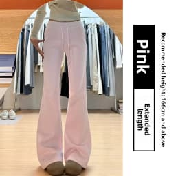 Pink High Waist Fleece Lined Flared Casual Pants Women's Autumn 2026 New Style Sporty Loose Fit Trousers Ladies Premium Casua...