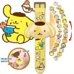 Sanrio Hello Kitty Toys Set 3D Projection Digital Watch Cinnamoroll Kuromi Melody Anime Action Figures Model Toy