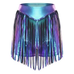 Womens Iridescent Metallic Hot Pants with Tassel High Waist Fringed Booty Shorts Cheeky Shorts Stage Dance Jazz Rock Clubwear