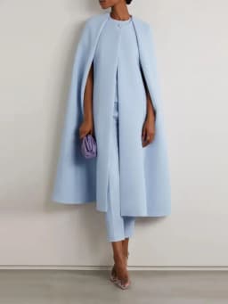 Freeacy Women's Autumn Elegant Clothes Round Neck Long Cape Outerwear & High Waist Pants Solid Color Party Wear Two-piece Sets