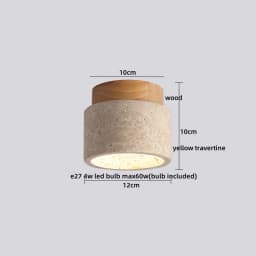 IWHD Wood Canopy LED Ceiling Light Fixture Nordic Modern Simple Ellipse Natural Yellow Travertine Ceiling Lamp Lamparas De Techo