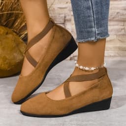 Women's Loafers with Cross-Strap Wedge Heel and Roman Retro Style High-Quality Plus-Size Solid-Color Casual Shoes for Comfort
