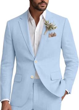 Linen Suit for Men 2 Piece Classic Fit Mens Linen for Beach Wedding Casual Blazer Pant Prom