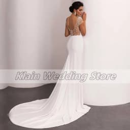 Customized Modest Scoop Neck Civil Wedding Dress Sheath For Women With Crystal Cap Sleeve Court Train Bridal Gown Backless Custo
