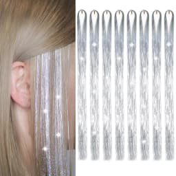 Gold and Silver Hair Sequin Set with 8 Pieces of 1600 Strands of Sparkling Hair for Christmas and Halloween Parties