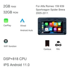 7" "CarPlay Android 13.0 8G+128G GPS Car Radio Player Wifi Multimedia For Alfa Romeo 159 939 Sportwagon Spider Brera 2005-2011
