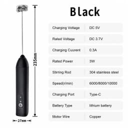 MINI Milk Frother USB Rechargeable 3 Speeds Foam Maker Coffee Whisk Mixer Electric Handle Blender Egg Beater Hot Cooking Tools