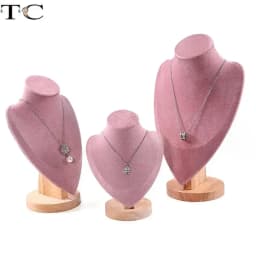 New Solid Wood Pink Velvet Jewelry Display Stand Ring Earrings Bracelet Necklace Watch Pendant Storage Display Stand