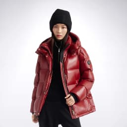BOSIDENG Women Hooded Short Goose Down Coat 90% Goose Down 700+ Loft Shiny Fabric Adjustable Waist Puff Winter Outerwear