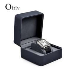 Oirlv Premium Leather Watch Gift Box Single Watch Storage Case with Removable Pillow Wristwatch Display Box Dark blue Organizer
