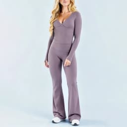 NCLAGEN Dyfe Gym Women Sets 2 Pcs Long Sleeve Deep-V T-shirt & Flare Leggings Naked Feel Trousers Fitness Suit Yoga Activewear