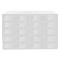 20-Pack Shoe Storage Boxes Transparent Stackable, Plastic Foldable Shoe Organizer Set with Ventilation Holes, Space-Saving for Closet Entryway, Fits Men & Women Shoes, White
