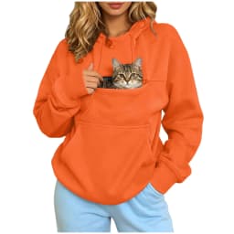 Women Pet Carrier Hoodie With Pet Pocket Drawstring Long Sleeve Cat Dog Holding Pullover Solid Loose Casual Pet Lover Sweatshirt