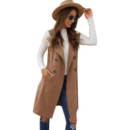 SCY Women's Double Breasted Long Vest Jacket Casual Sleeveless Pocket Outerwear Longline
