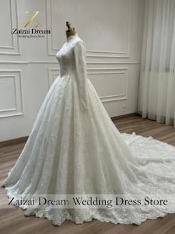 Customized Exquisite Muslim Wedding Dress High Neck Long Sleeve Exquisite Lace Princess Ball Gown Vestido De Novia