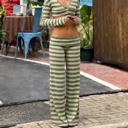 Women Y2k Striped Fold Over Pants Low Rise Yoga Pants Lounge Bottoms Color Block Wide Leg Flare Leggings Sweatpants