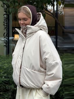Reversible Spot Printed Women's Winter Jacket Hooded Full Sleeve Loose Cropped Padded Coats New Casual Warm Outwear 2026
