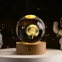 Crystal Ball Night Light Laser Engraved Birthday Gift Glass Sphere Home Desktop Decoration with Wooden USB Base