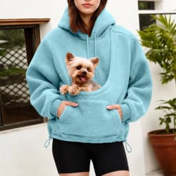 Women Fall And Winter Casual Fleece Solid Color Pet Pocket Hooded Sweatshirt Funny Adjustable Hem Pullover Hooded Women Pullover