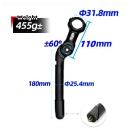 UNO Adjustable Bike Quill Stem 60 Degree Handlebar Stem Riser City Bicycle Front Fork Stem With Quill 25.4 X180mm Stem Extender