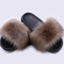 Women's Faux Fox Fur Slides Fluffy Open Toe Slippers Indoor Outdoor Casual Flat Sandals Luxury Furry Slide Shoes for Ladies