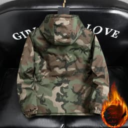 Men's Winter Thickened Fleece Lined Hooded Cotton Jacket Warmth Assurance Fashionable Camouflage Style Casual Wear Polyester ...