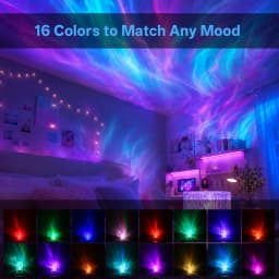 PZSUNLY New RGB 16 Colors Ocean Wave & Aurora Projection Night Light Remote Control USB Rechargeable Table Lamp Bedroom Home Decor Birthday Gift for Kids Adults