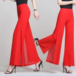 Double Layer Chiffon Wide Leg Pants Female Side Split Thin Pants 2026 New Spring Summer High Waist Trousers Ladies Casual pants