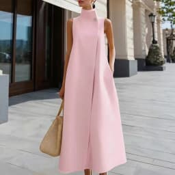 Simple Fashion Single Button High Neck Maxi Dress Women Spring Solid Pocket A-Line Long Dress Summer Sleeveless Bohemian Dresses