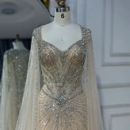Serene Hill 2025 Customized Nude Cape Sleeves Beaded Saudi Arabic Evening Dresses Gowns for Formal Occasion LA72575A