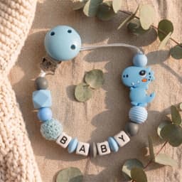 Mittsboy Personalized Pacifier Clip Custom Name Silicone Baby Teether Chain Dinosaur Dummy Holder BPA Free Baby Shower Gift