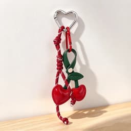 Y2K Leather Rope Red Cherry Keyring Pearl Beads Bag Key Chain Charm Pendant Women Trendy Keychain Decoration