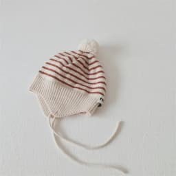 Fashion Striped Children Ear Protection Hat Solid Color Woolen Knit Hat 2-6Year Kids Winter Warm Pullover Cap Plush Ball Beanies