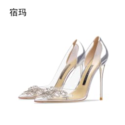 2026 Elegant Women's High Heels Clear Rhinestone Decorated Comfortable Transparent PVC Pointed Toe Pumps for Wedding And Party