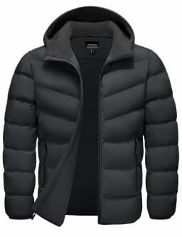 TACVASEN Mens Sherpa Lined Puffer Jacket Quilted Full-Zip Water Resistant Windproof OutShell Zippered Pockets Fleece Warm Coat